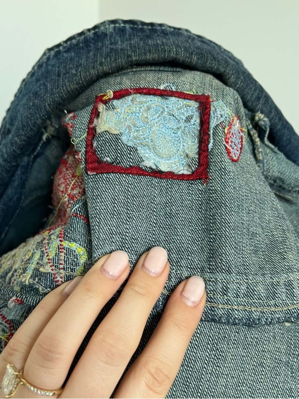 Vintage Embroidered Denim Coat – Boho Fairycore Y2K Jacket S - Picture 8 of 9